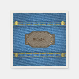 Serviette En Papier Blue denim jeans with leather name