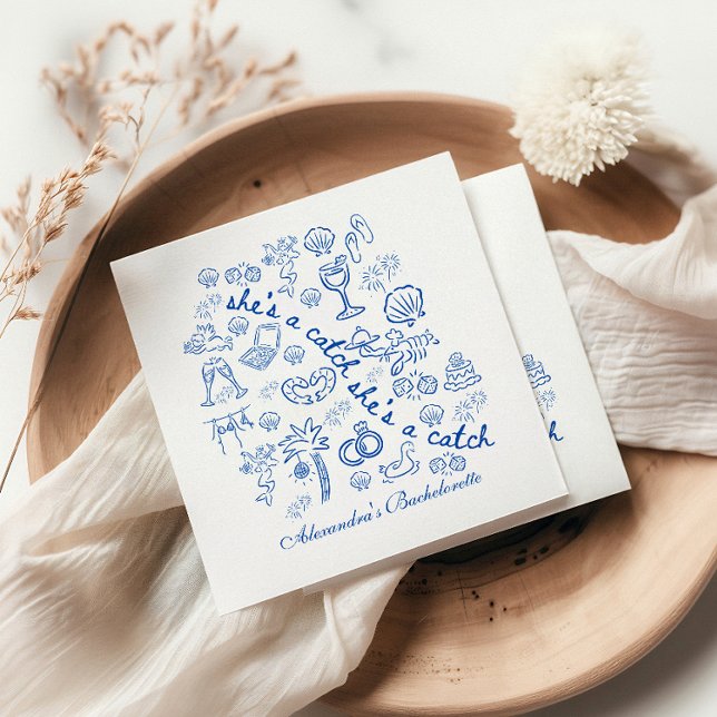 Serviette En Papier Blue Doodle Tropical Bachelorette Celebration (Créateur téléchargé)