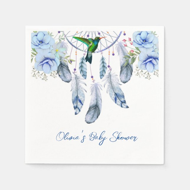 Serviette En Papier Blue Dreamcatcher Hummingbird Boy Baby shower (Devant)