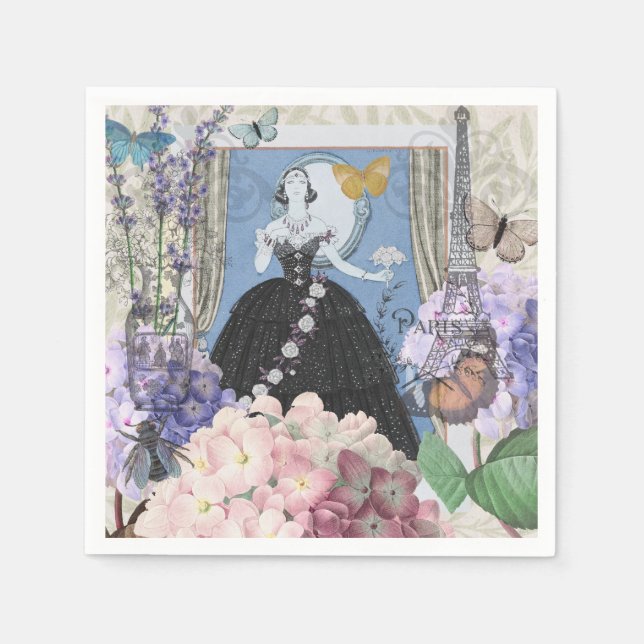 Serviette En Papier Blue Elegant Femme Floral Fancy Gown (Devant)