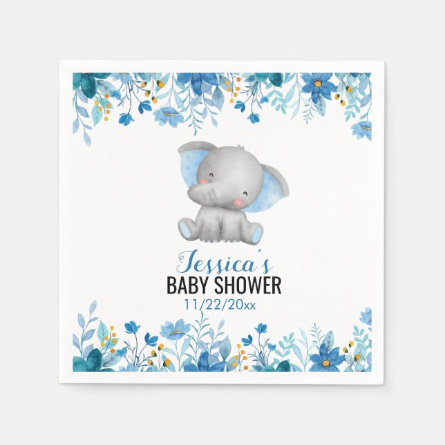 Serviette En Papier Blue Elephant Baby Boy Douche Petit Fête d'arachid (Devant)