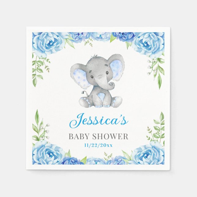 Serviette En Papier Blue Elephant Baby Boy Douche Petit Fête d'arachid (Devant)
