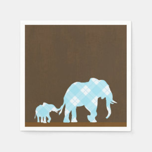 Serviette En Papier Blue Elephants Brown tendance Baby shower moderne