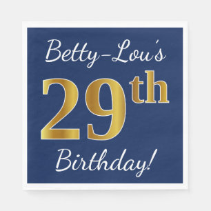 Serviette En Papier Blue, Faux Gold 29e anniversaire + Nom personnalis