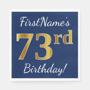 Serviette En Papier Blue, Faux Gold 73e anniversaire + Nom personnalis