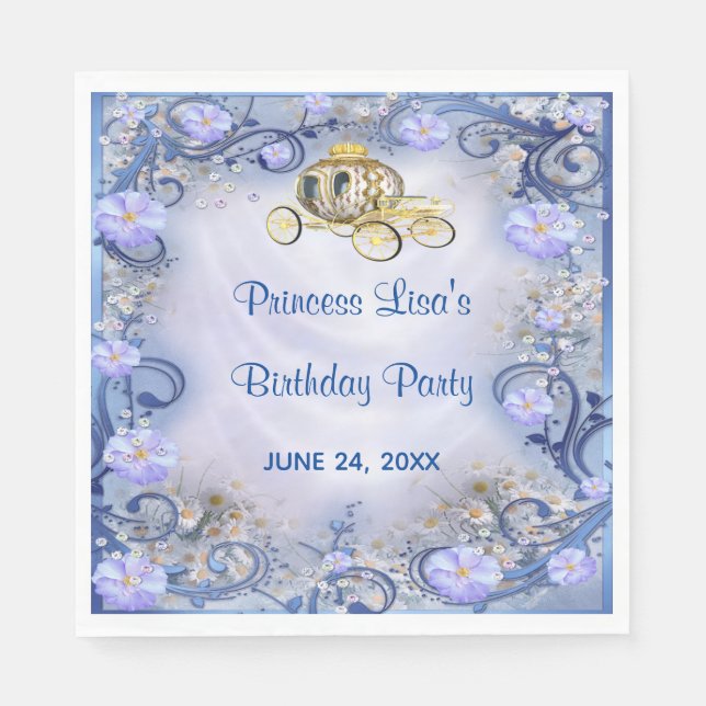 Serviette En Papier Blue Floral Princesse enchantée Anniversaire (Devant)