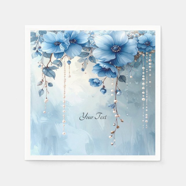 Serviette En Papier Blue Flowers and Pearls (Devant)