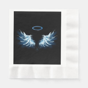 Serviette En Papier Blue Glowing Angel Wings on black background
