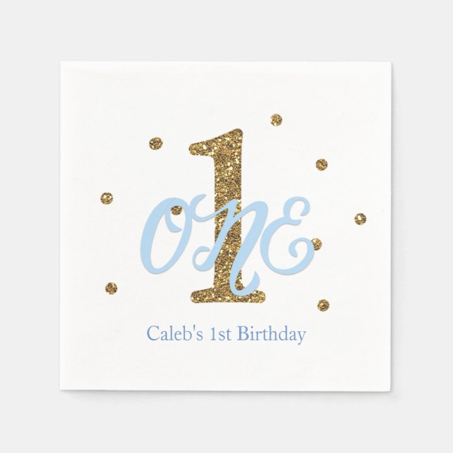 Serviette En Papier Blue & Gold Boys ONE 1ère fête d'anniversaire (Devant)