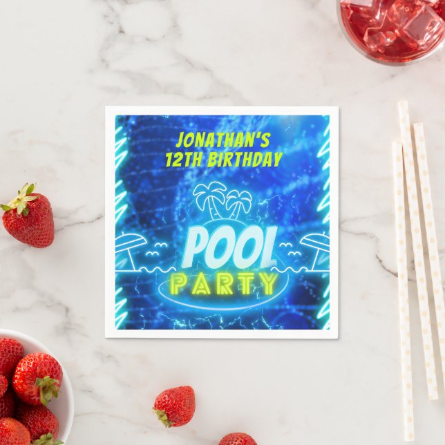 Serviette En Papier Blue Green Neon GlowBoys Anniversaire Pool Party (En situation)