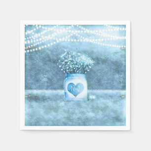 Serviette En Papier Blue Heart Mason Jar & Baby's Breath Mariage