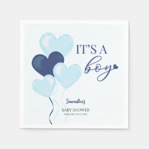 Serviette En Papier Blue Heart Valentines C'est un Baby shower garçon