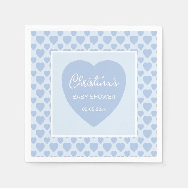 Serviette En Papier Blue Hearts Baby Shower  (Devant)