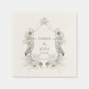 Serviette En Papier Blue Heron sauvagine Blanc Floral Mariage éthérée
