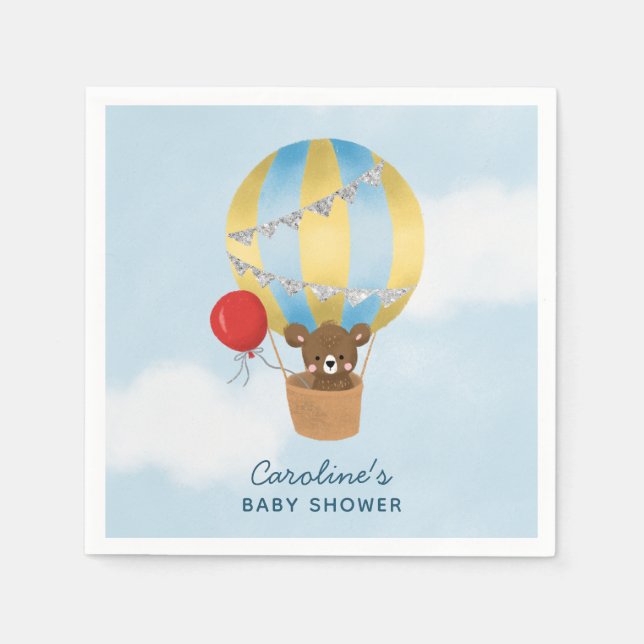 Serviette En Papier Blue Hot Air Balloon Boy Baby shower (Devant)