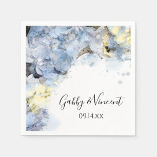 Serviette En Papier Blue Hydrangea Fleurs Mariage d'aquarelle