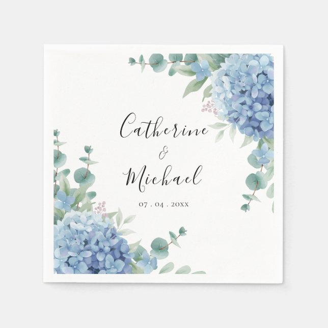 Serviette En Papier Blue Hydrangea Floral Wedding  (Devant)