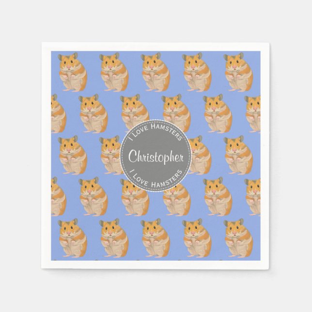 Serviette En Papier Blue I love Hamsters Hamster Motif (Devant)