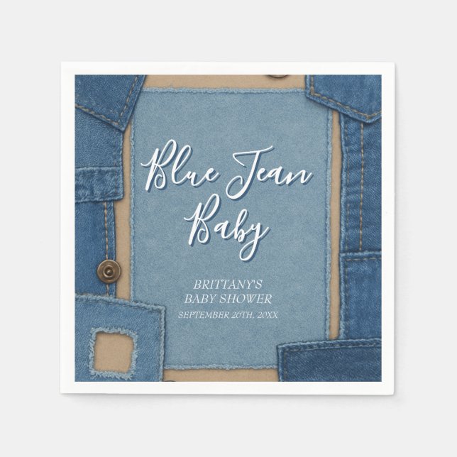 Serviette En Papier Blue Jean Baby Denim Baby Shower (Devant)