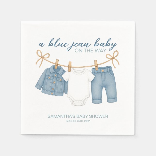 Serviette En Papier Blue Jean Baby sur le chemin Baby shower (Devant)