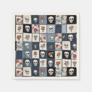 Serviette En Papier Blue Jean Denim Patchwork Skuls Et Florals
