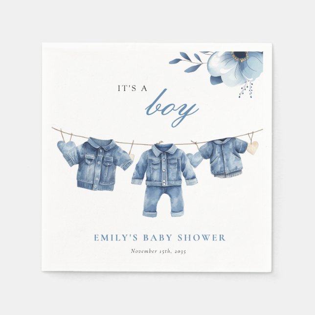 Serviette En Papier Blue Jean Denim Vêtements Baby shower garçon (Devant)