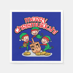 Serviette En Papier Blue Merry Chrismukkah avec Elves et Dreidels