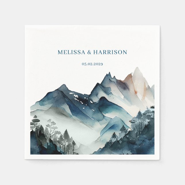 Serviette En Papier Blue Mountains Rustic Mariage (Devant)