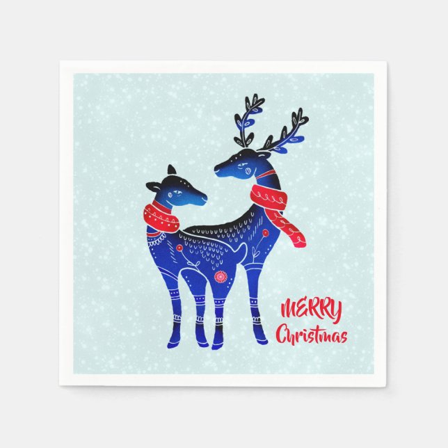 Serviette En Papier Blue Nordic Christmas Reindeer Pair (Devant)