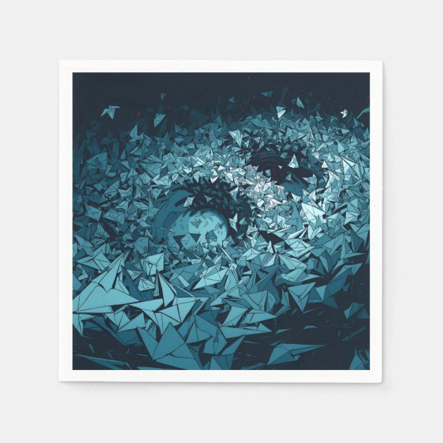 Serviette En Papier Blue Origami Storm Abstract Art Design (Devant)