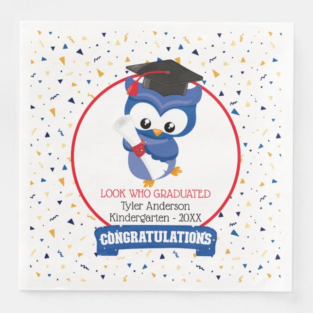 Serviette En Papier Blue Owl Kindergarten Graduation Napkin (Devant)