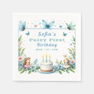 Serviette En Papier Blue Pastel Butterfly Fairy First Birday -