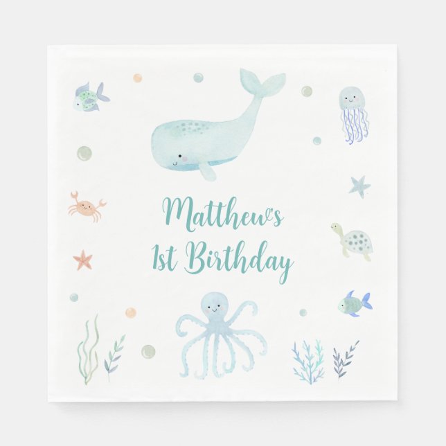Serviette En Papier Blue Pastel Under the Sea Anniversaire (Devant)
