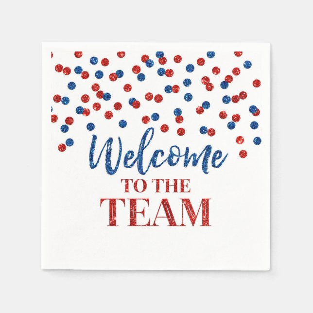 Serviette En Papier Blue Red Confetti Bienvenue à l'équipe Napkins (Devant)