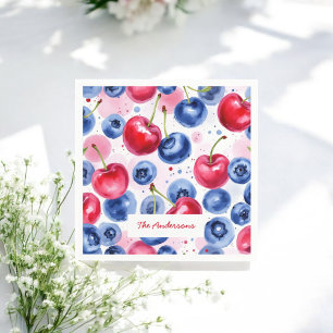 Serviette En Papier Blue Red Fruit Nourriture Aquarelle Berry Cherry