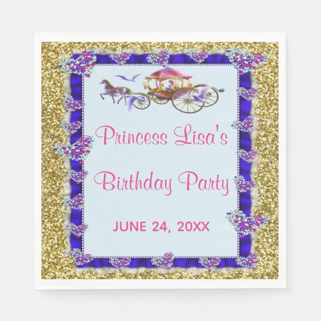 Serviette En Papier Blue Ribbon Gold Parties scintillant Royal Princes (Devant)