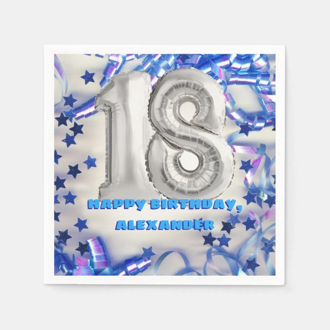 Serviette En Papier Blue Ribbon & Stars Confetti 18e fête d'anniversai (Devant)