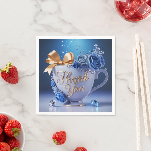 Serviette En Papier Blue Rose Teacup, Thank You, (En situation)