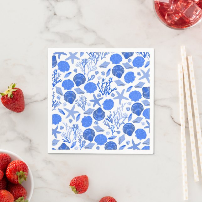 Serviette En Papier Blue Seashells BEACH Bridal Shoot Party (En situation)
