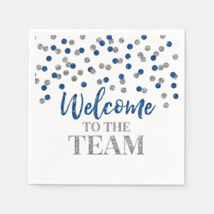 Serviette En Papier Blue Silver Confetti Bienvenue à l'équipe Napkins