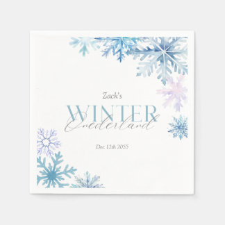 Serviette En Papier Blue Snowflake Winter Wonderland First Birthday 