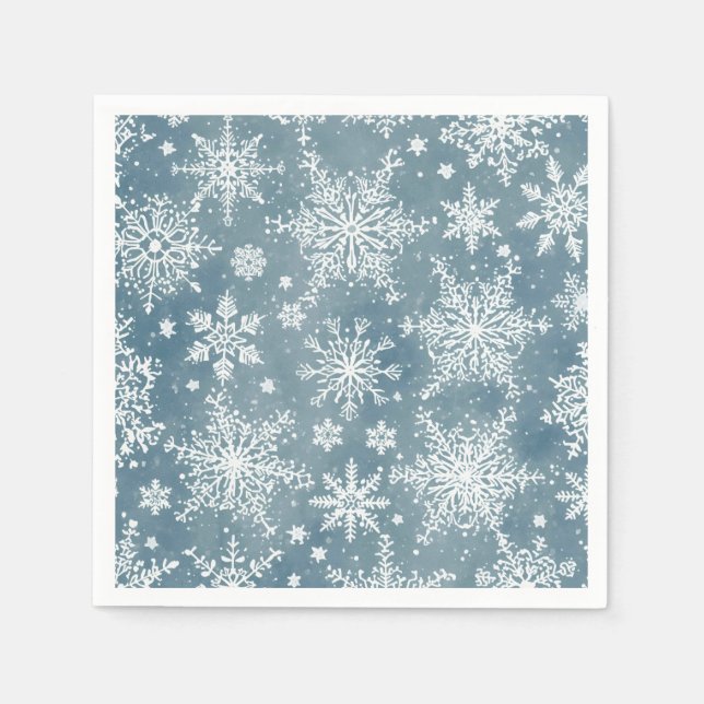 Serviette En Papier Blue Snowflakes Watercolor Winter Holiday (Devant)