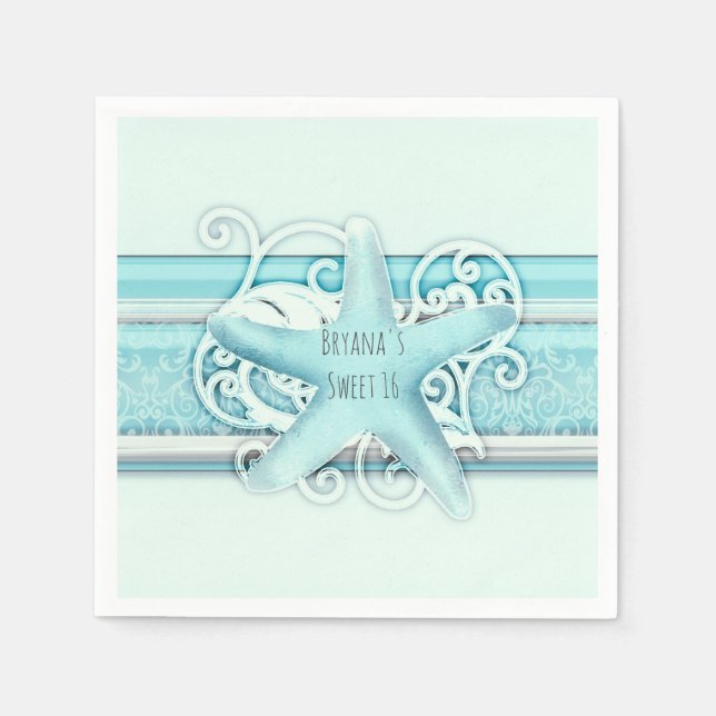 Serviette En Papier Blue Starfish Beach Soirée de mariage élégante (Devant)