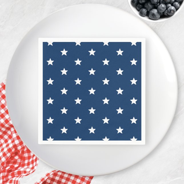 Serviette En Papier Blue Stars Patriotique 4 juillet fête d'été (Blue Stars Patriotic 4th of July Summer Party Napkins)