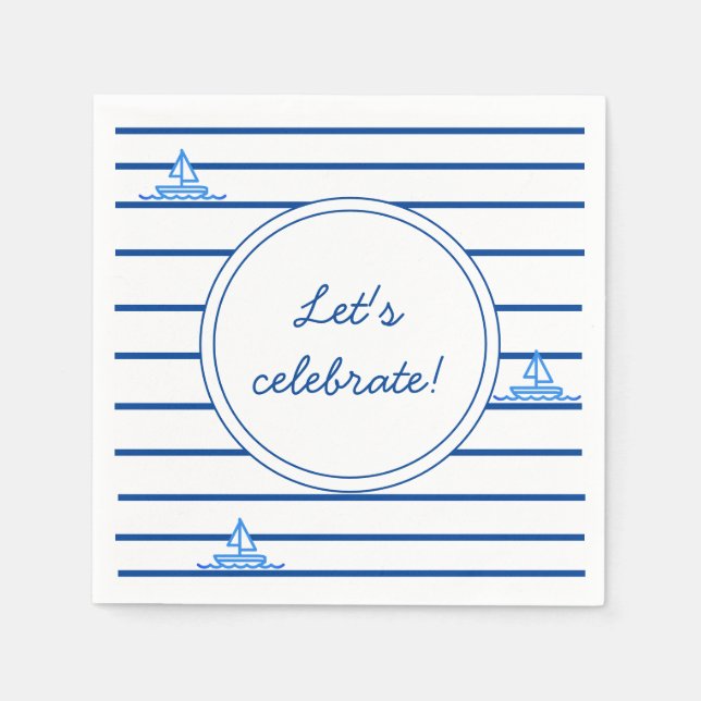 Serviette En Papier Blue Stripes and Sail Boat Children Papier (Devant)