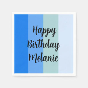 Serviette En Papier Blue Stripes Joyeux Anniversaire