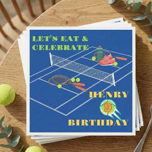 Serviette En Papier Blue Stylish Tennis Racket Court Jeu Anniversaire