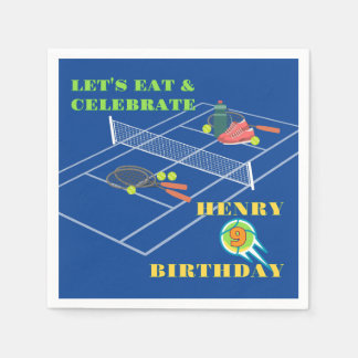 Serviette En Papier Blue Stylish Tennis Racket Court Jeu Anniversaire