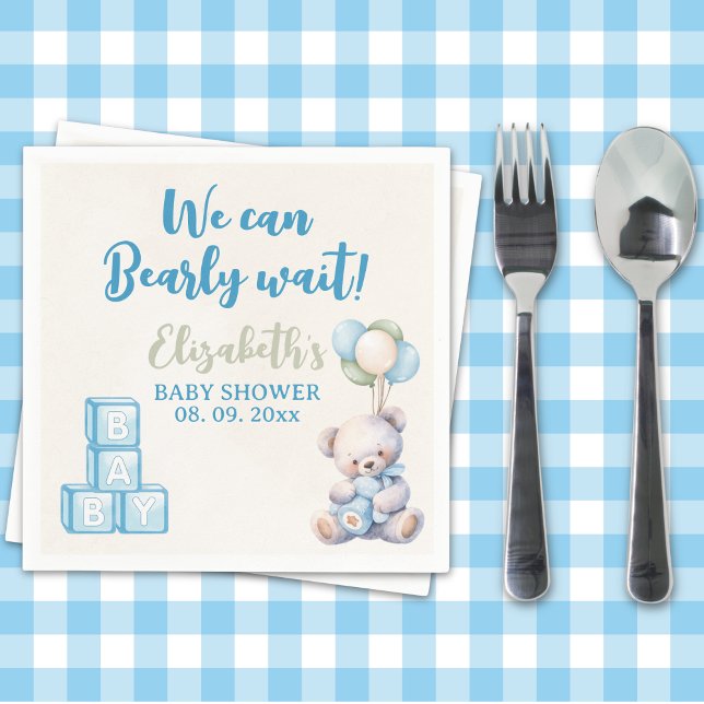 Serviette En Papier Blue Teddy Bear - Baby Shower Boy (Créateur téléchargé)