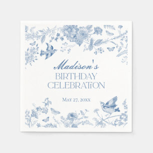 Serviette En Papier Blue Toile De Jouy Vintage Floral Fête d'anniversa